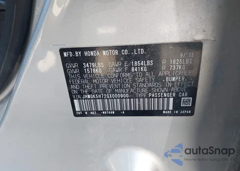 2016 Honda Fit Ex z USA, uszkodzony, nr VIN JHMGK5H72GX000900